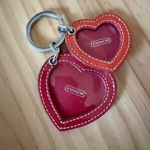 Coach Dual Heart Keychain in Red and Orange